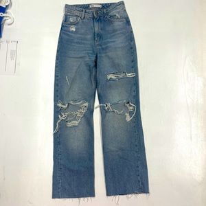 Zara Ripped Wide Leg Jeans in Light Blue